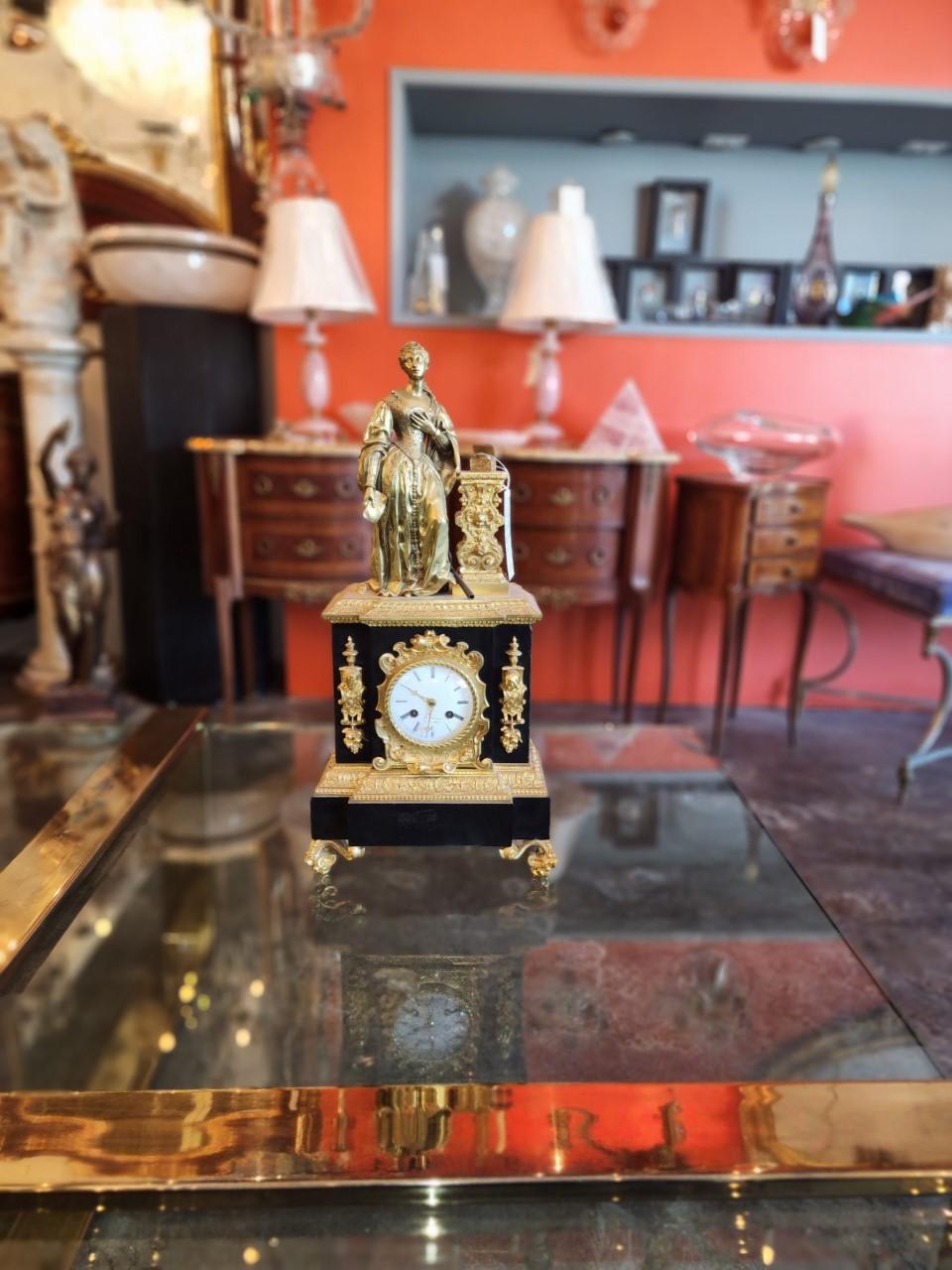 Baroque French Bronze Mantel Clock For Sale