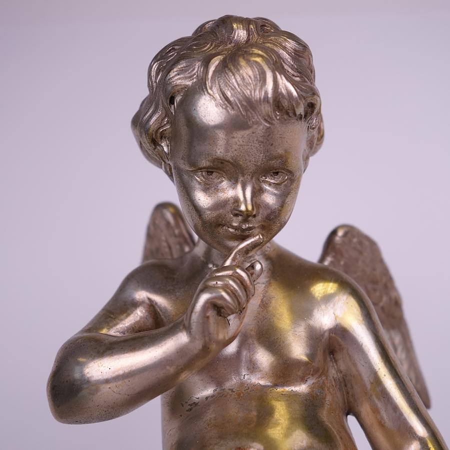 American French Bronze & Marble Cupid Mantle Clock Louis XV Lemerie Charpentier, 1885 For Sale