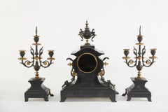 French Bronze / Marble Three Piece Clock Garniture Set