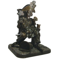 Used French Bronze Match Strike in the Form of an Old Soldier as a Water Seller