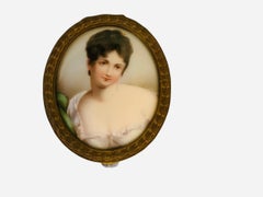 French Bronze Metal Enamel Porcelain Portrait Vanity/ Jewelry Small Box