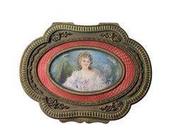 French Bronze Metal Hand Painted Portrait Vanity/ Jewelry Box