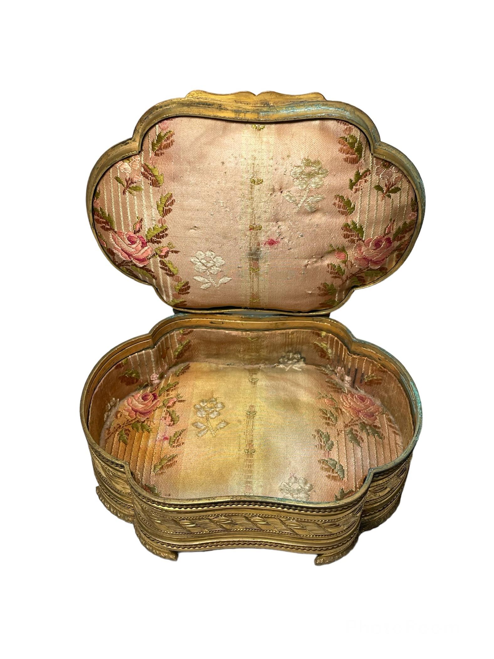 Embossed French Bronze Metal Hand Painted Portrait Vanity/ Jewelry Box For Sale