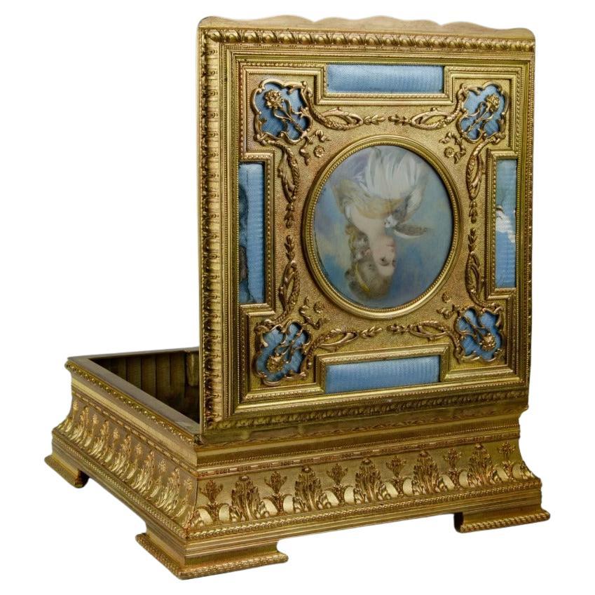 French Bronze Miniature Portrait Jewelry Box