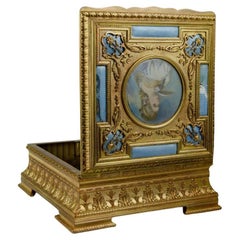Vintage French Bronze Miniature Portrait Jewelry Box