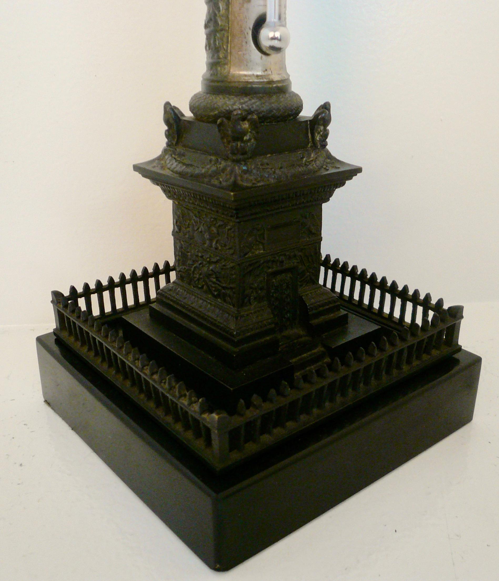 19th Century French Bronze Model of the Vendome Column with Thermometer