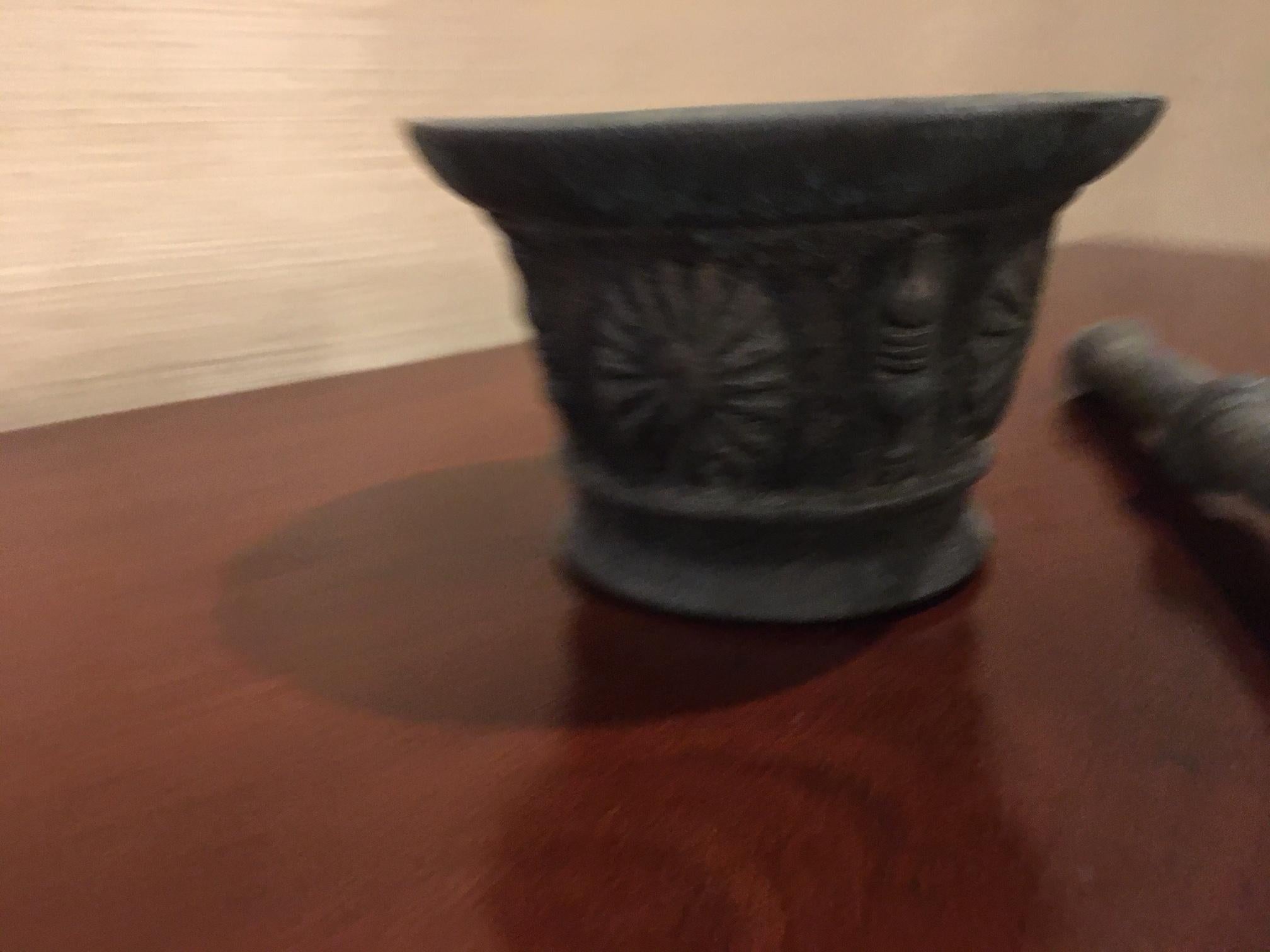 French Bronze Mortar and Pestle, Original Patina, Early 19th Century 1