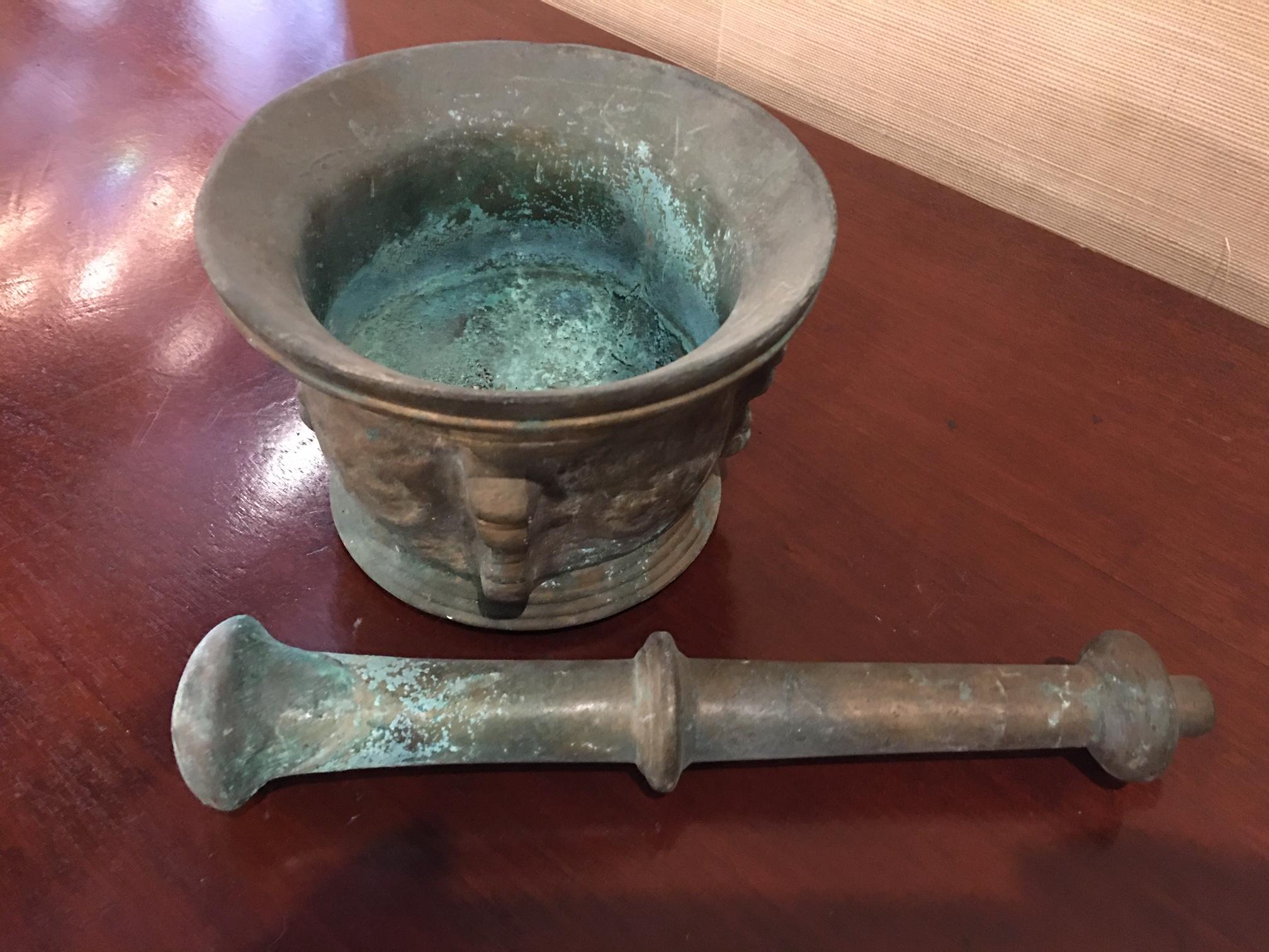 French Bronze Mortar and Pestle, Original Patina, Early 19th Century 3