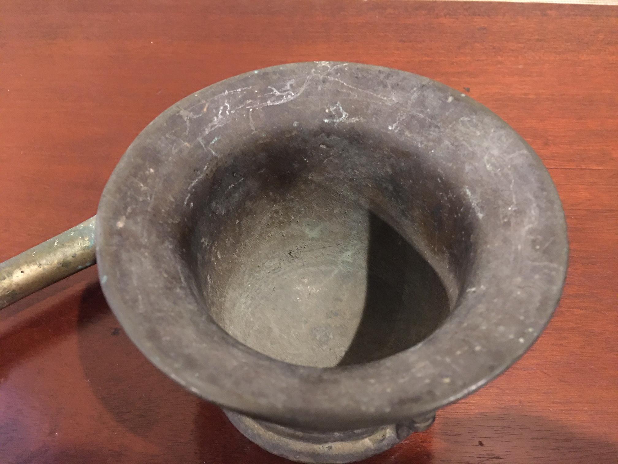 French Bronze Mortar and Pestle, Original Patina, Early 19th Century 4