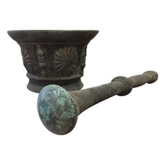 French Bronze Mortar and Pestle, Original Patina, Early 19th Century