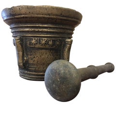 French Bronze Mortar and Pestle, Original Patina, Early 19th Century