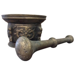 French Bronze Mortar and Pestle, Original Patina, Early 19th Century