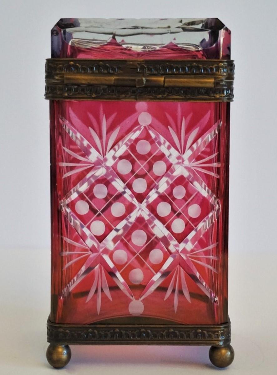 Late 19th Century French Ruby to Clear Cut Crystal  Bronze Mounted Box 2