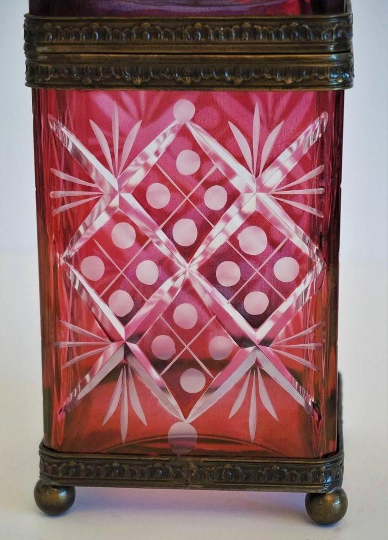Late 19th Century French Ruby to Clear Cut Crystal  Bronze Mounted Box 3