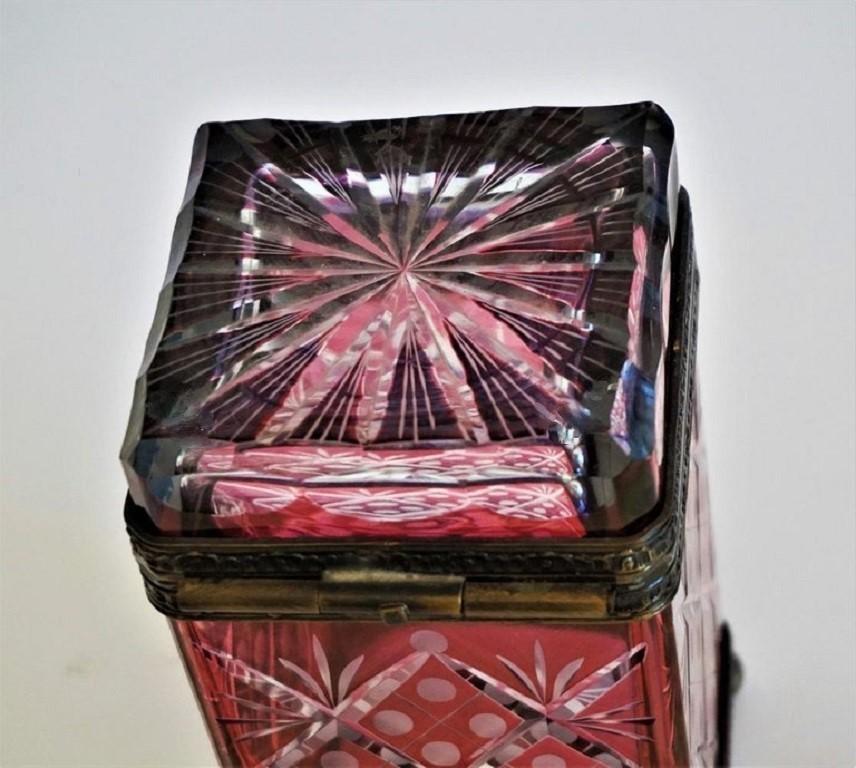 Late 19th Century French Ruby to Clear Cut Crystal  Bronze Mounted Box 4