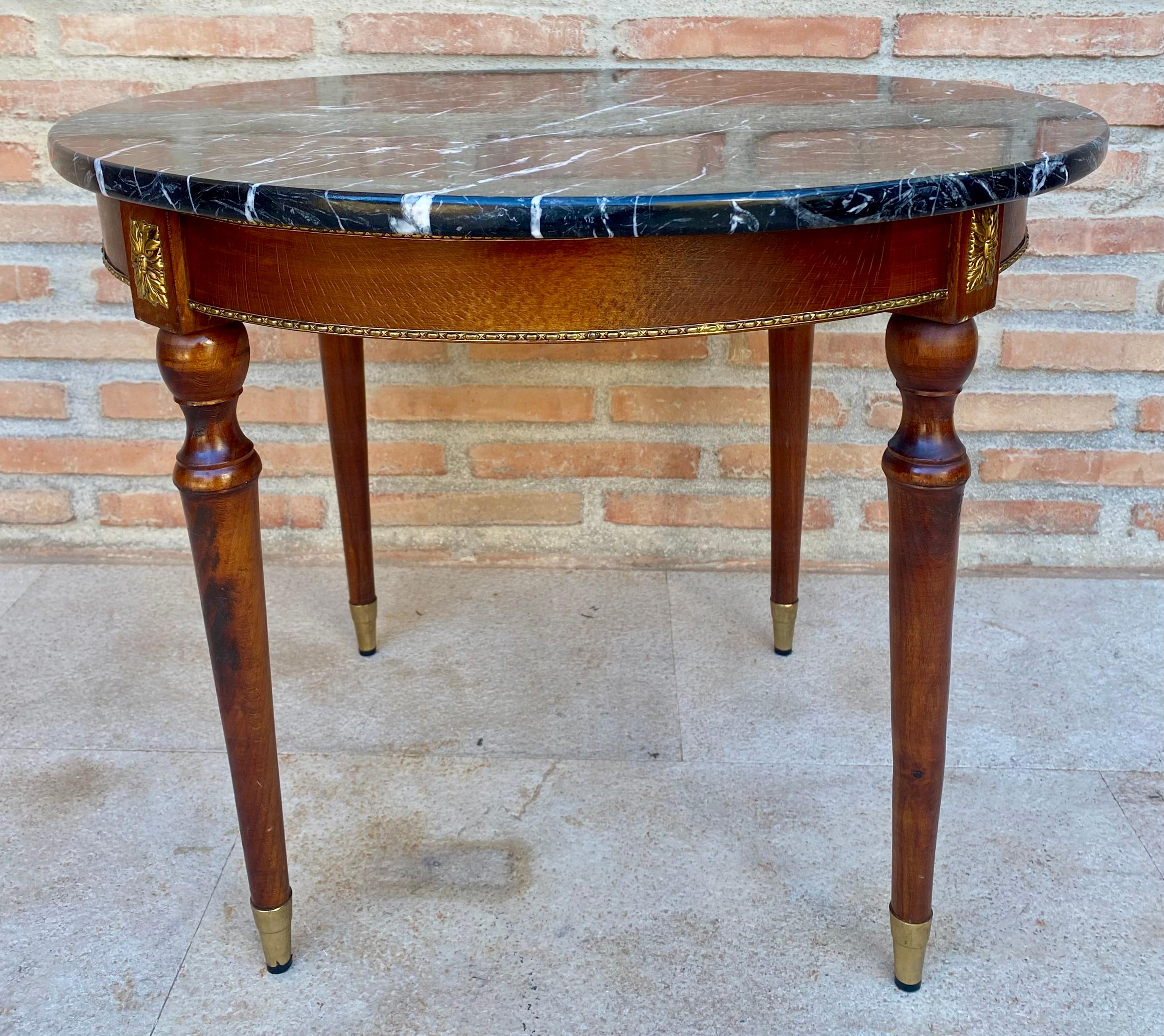 French Provincial French Bronze Mounted Center, End or Sofa Table with Black Marble Top, 1940s For Sale