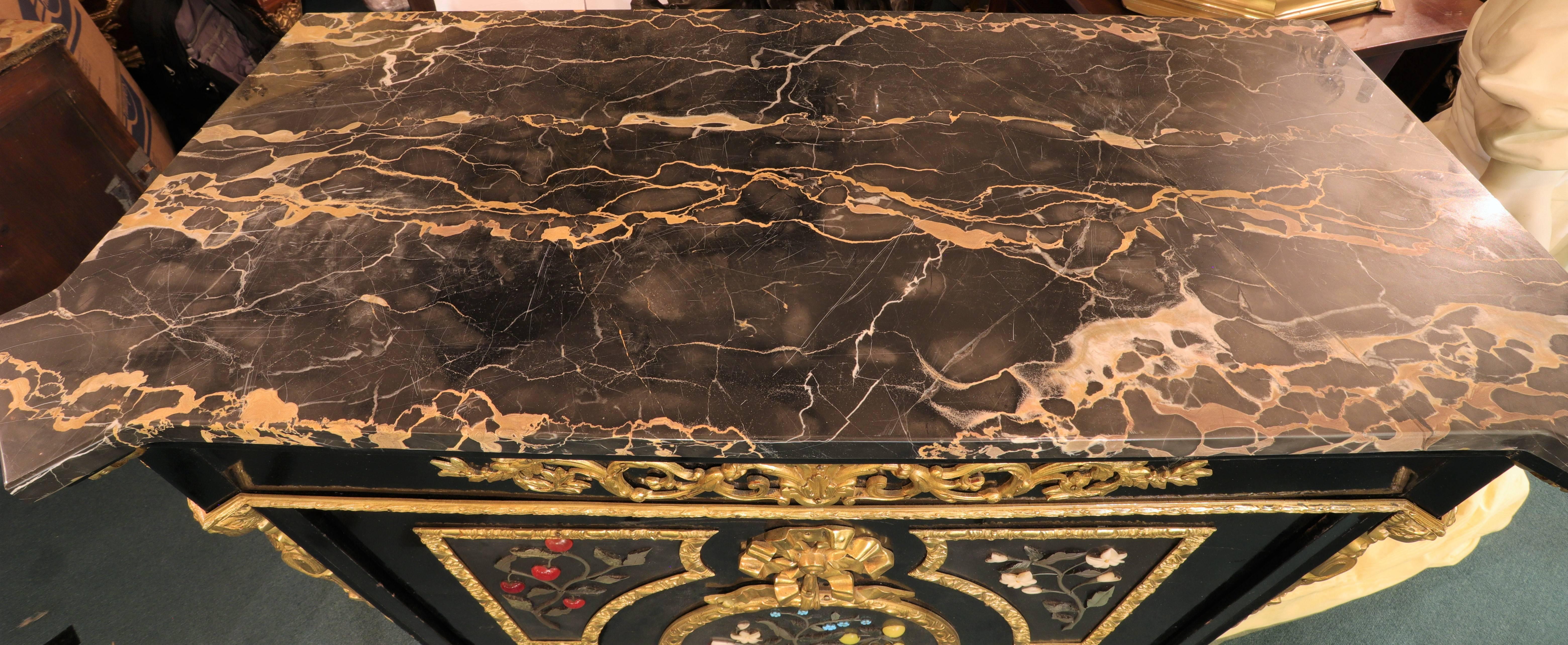 French Bronze-Mounted Ebonized and Pietra Dura Marble-Top Cabinet 6
