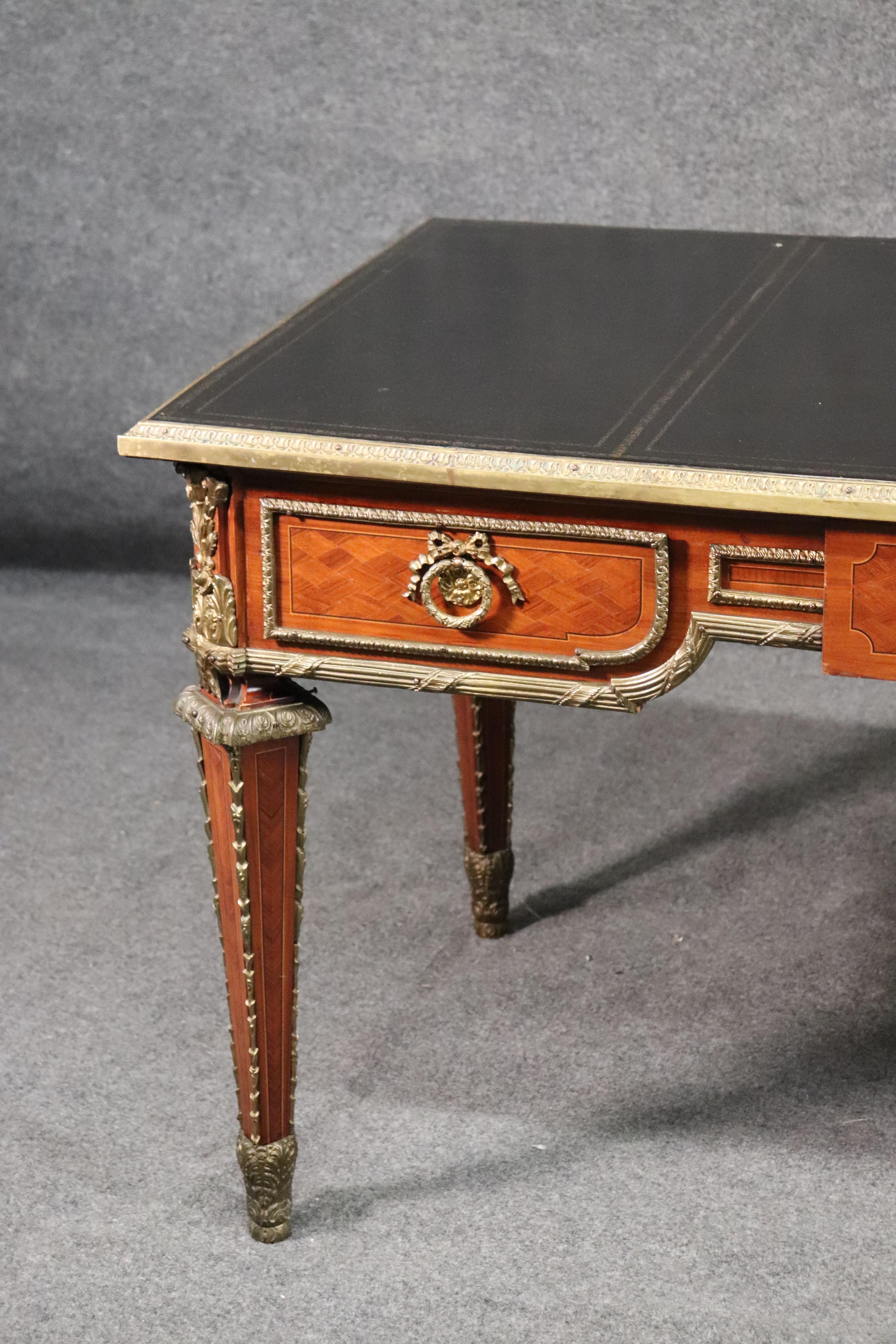 Mid-20th Century French Bronze Mounted Leather Top Louis XVI Style Bureau Plat Writing Desk