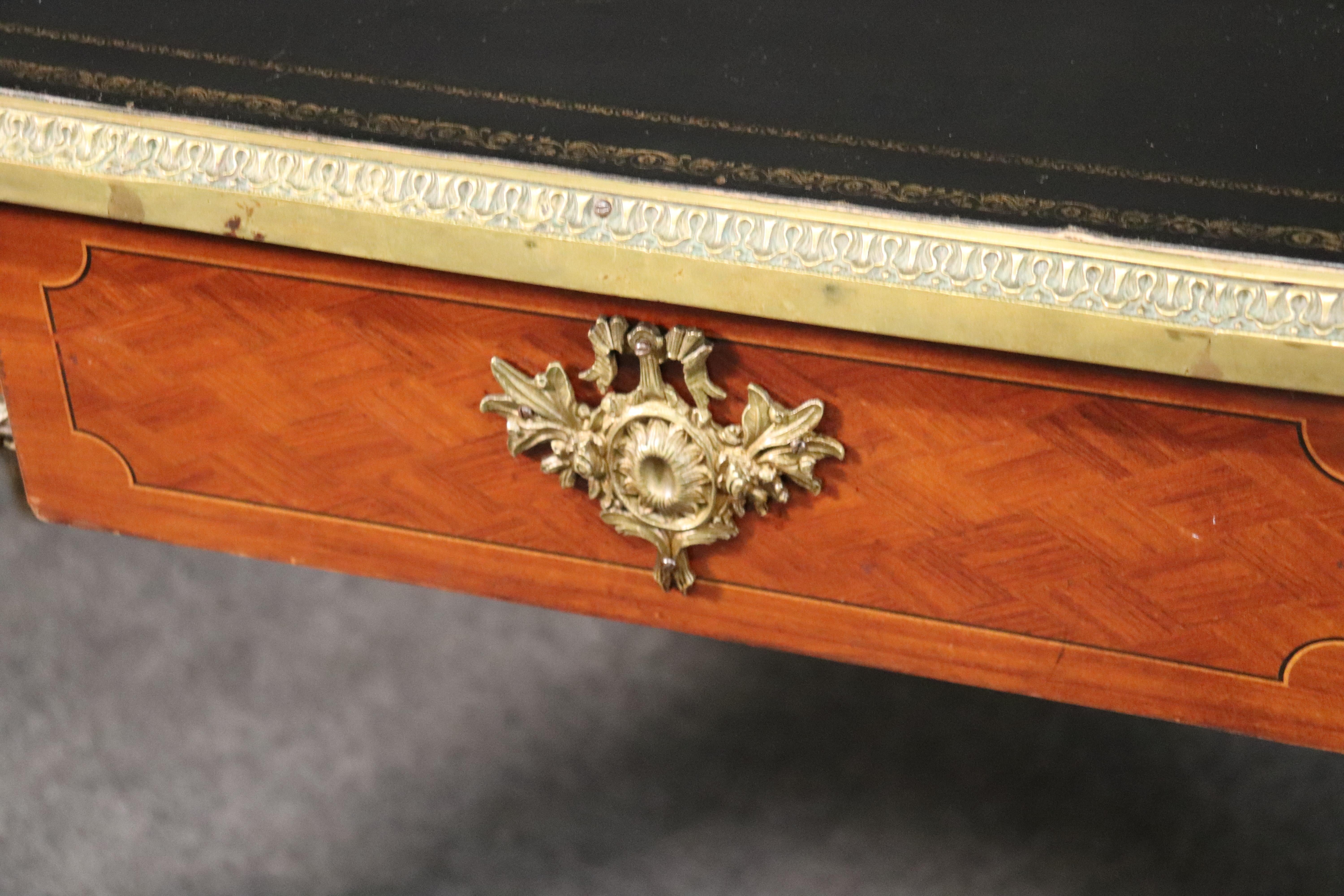 French Bronze Mounted Leather Top Louis XVI Style Bureau Plat Writing Desk 2