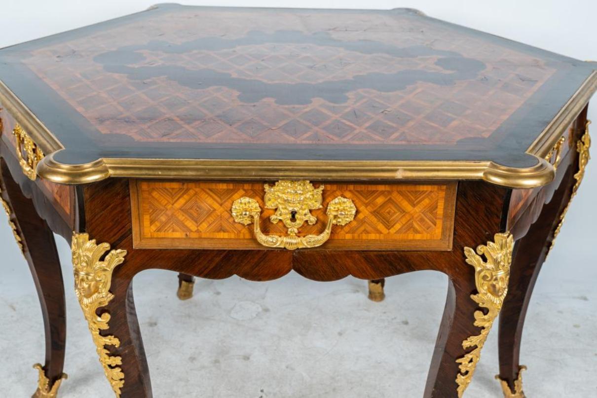 20th Century French Bronze Mounted Marquetry Center Table, Louis XV style For Sale