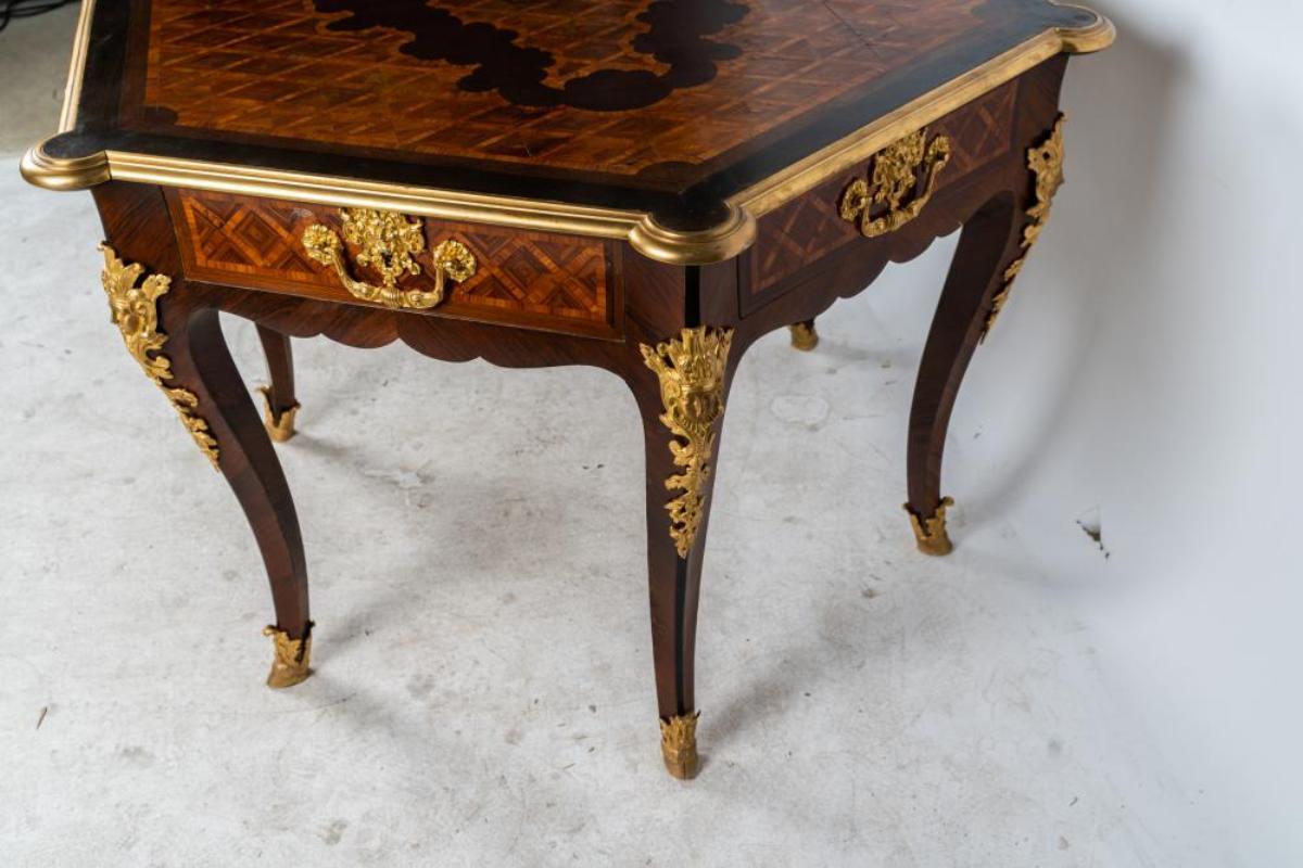 Ormolu French Bronze Mounted Marquetry Center Table, Louis XV style For Sale