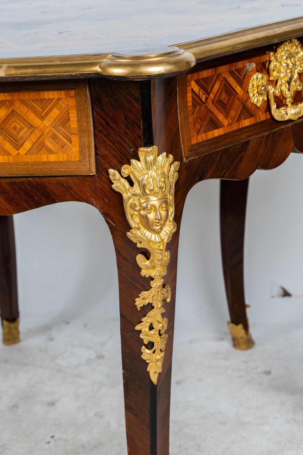 French Bronze Mounted Marquetry Center Table, Louis XV style For Sale 1