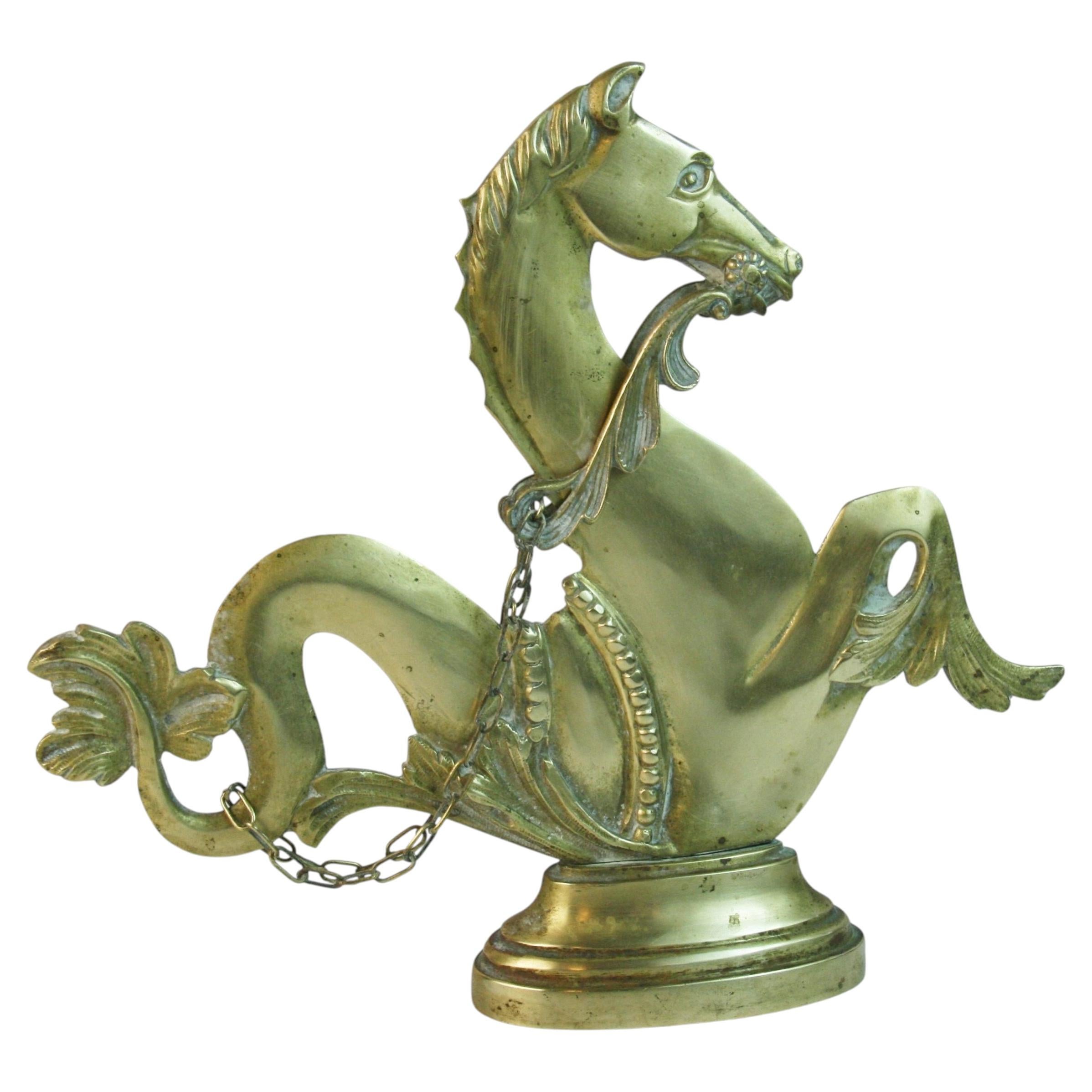 French Bronze Mythical Sea Horse Sculpture, Hand-Crafted, 1940s Design
