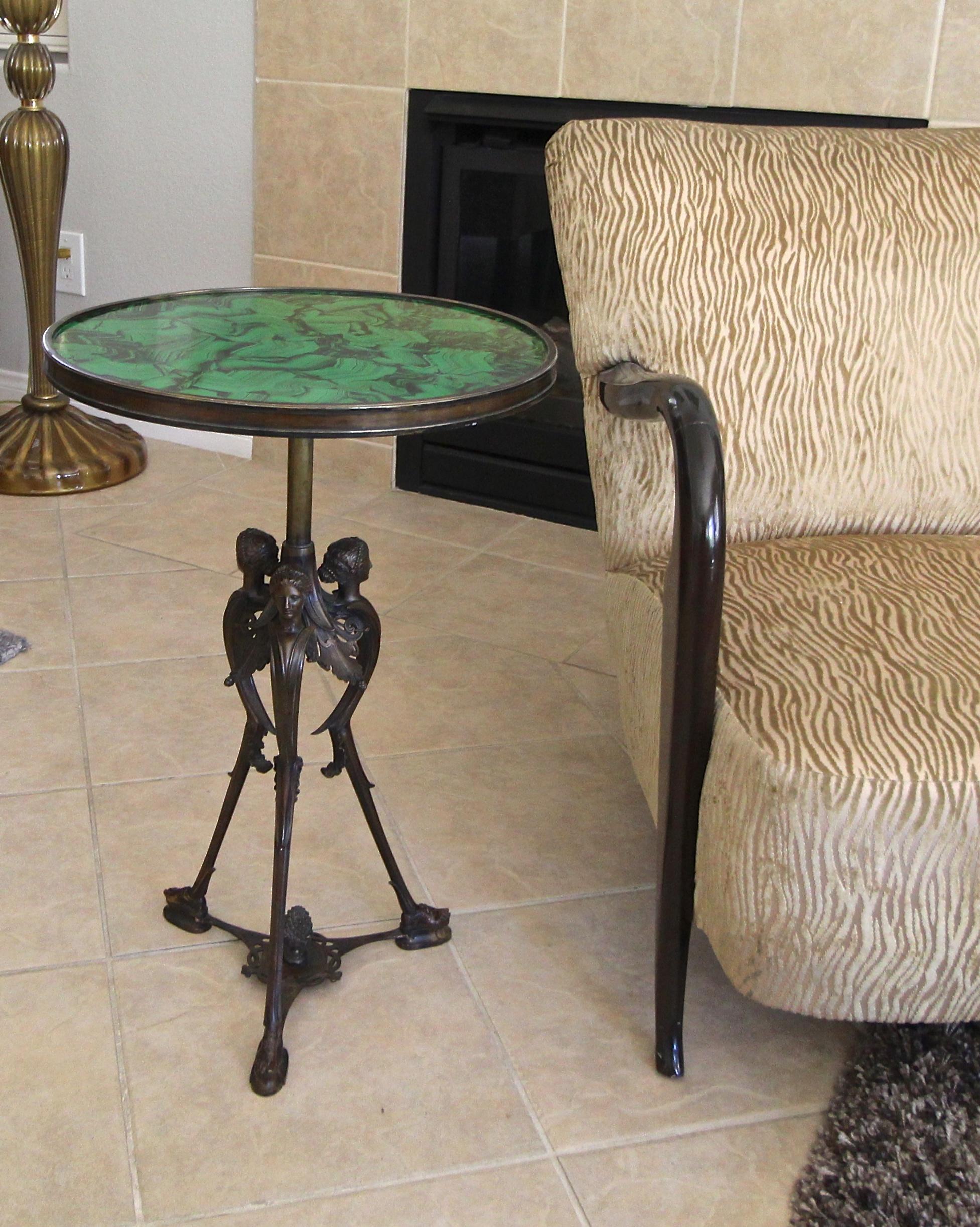 French Bronze Neoclassic Faux Malachite Side Table 10