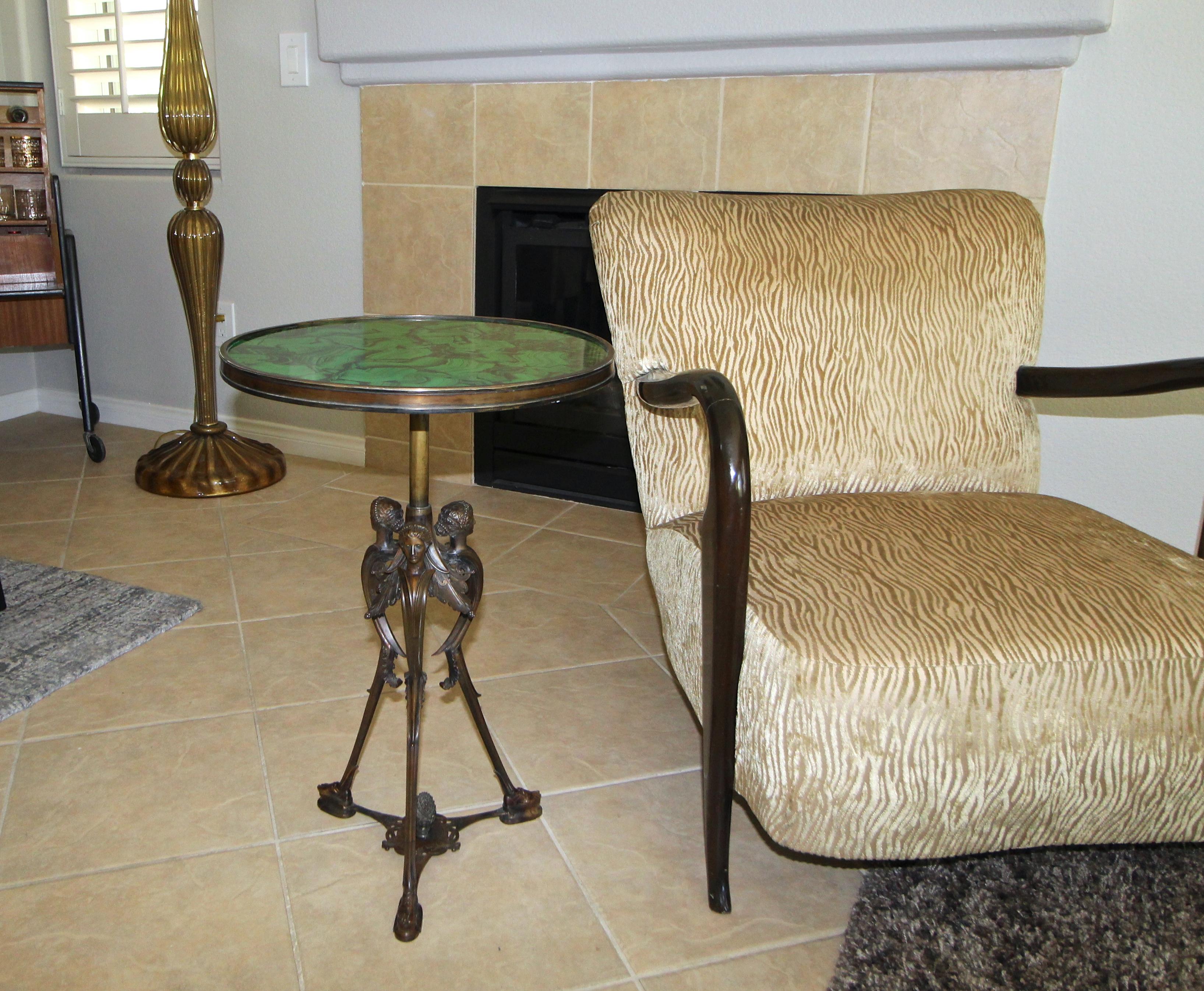 French Bronze Neoclassic Faux Malachite Side Table 11