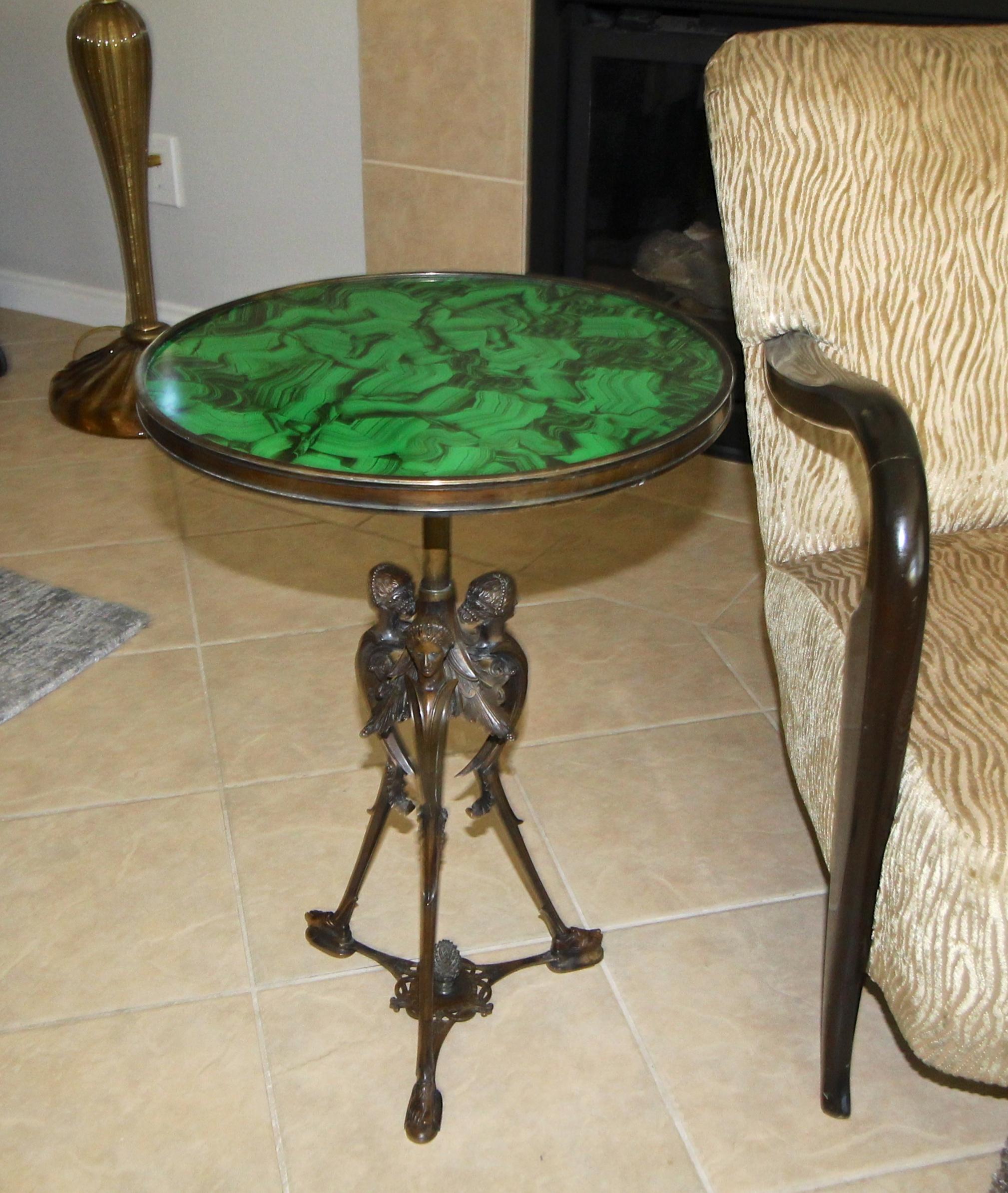 French Bronze Neoclassic Faux Malachite Side Table 12