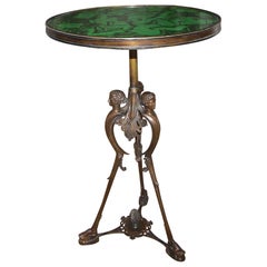 French Bronze Neoclassic Faux Malachite Side Table