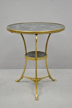 French Bronze Neoclassical Round Green Marble Top Gueridon Centre Lamp Table