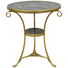 French Bronze Neoclassical Round Green Marble Top Gueridon Centre Lamp Table