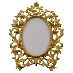 Vintage French Bronze Neoclassical Style Oval Desktop Picture Frame