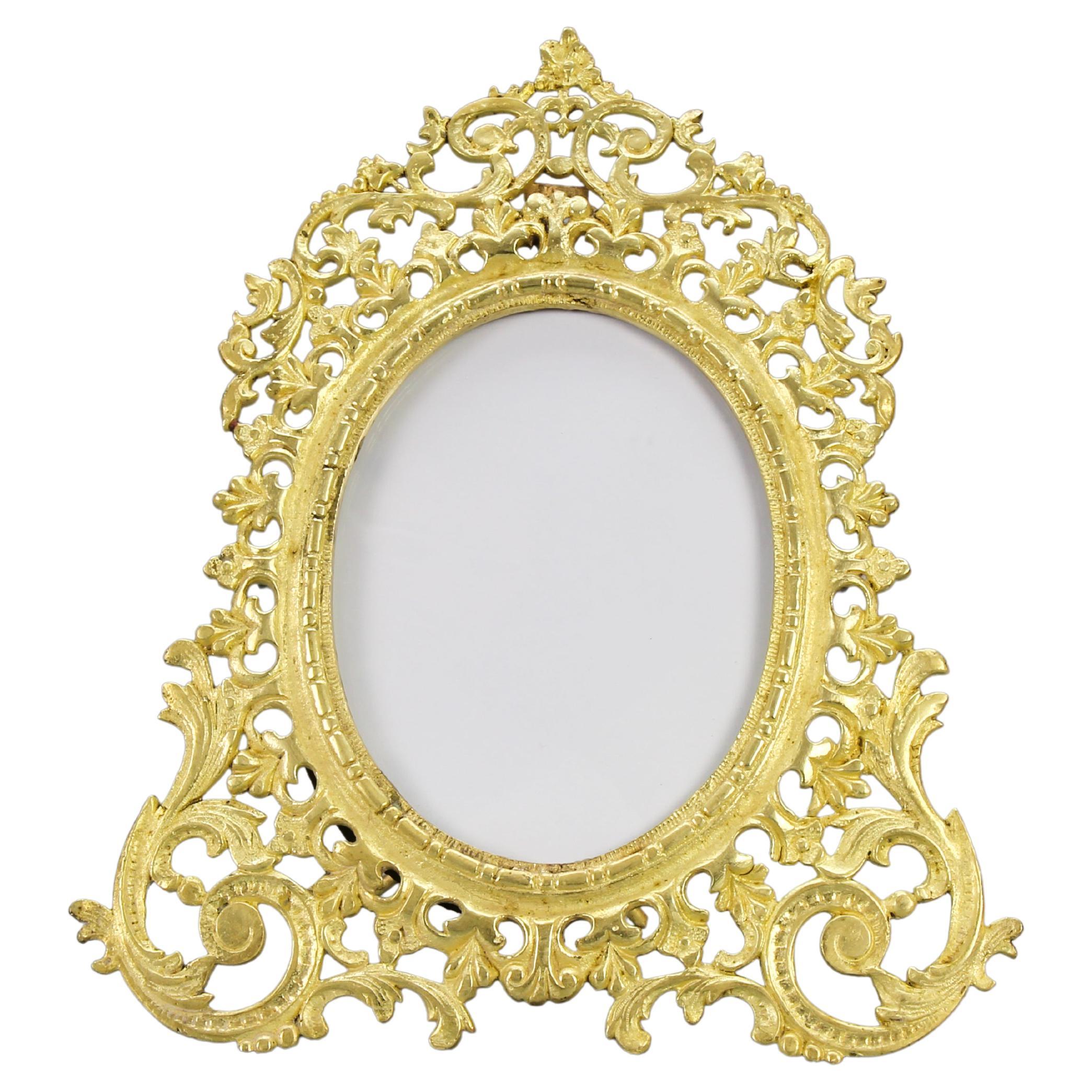 French Bronze Neoclassical Style Round Desktop Picture Frame, Late 19th Century For Sale