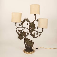 French Bronze Oak Leaf Table Lamp