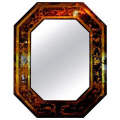 French Bronze Octagonal Tortoise Shell Pattern Mirror Attributed to Jansen