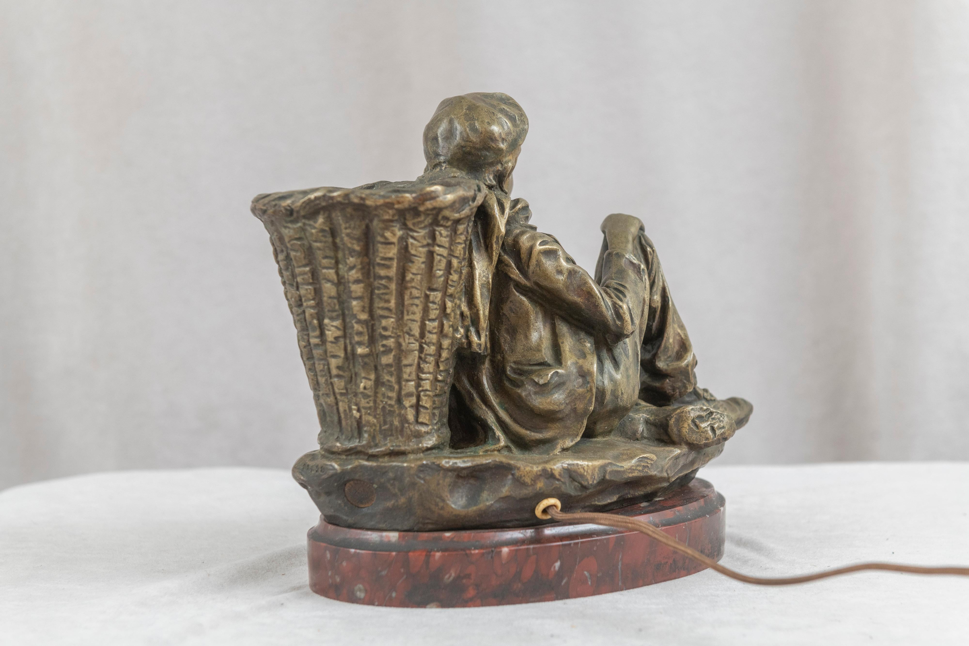 Belle Époque French Bronze of a Seated Boy w/ Lit Lantern, Signed J. Cardona '1878-1923' For Sale