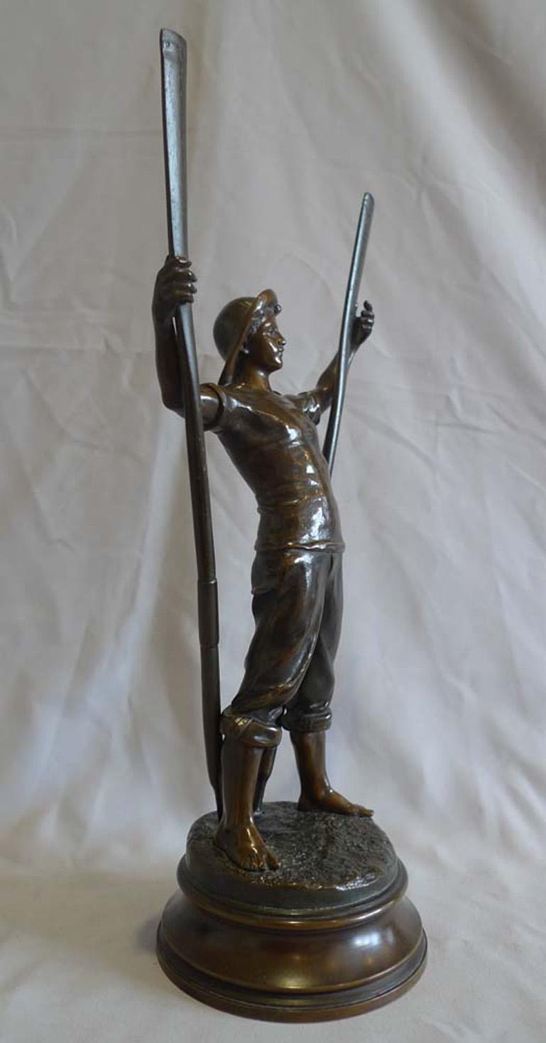 French Bronze of a Young Lifeboatman or Gig Rower Signed Antoine Bofill In Good Condition In London, GB