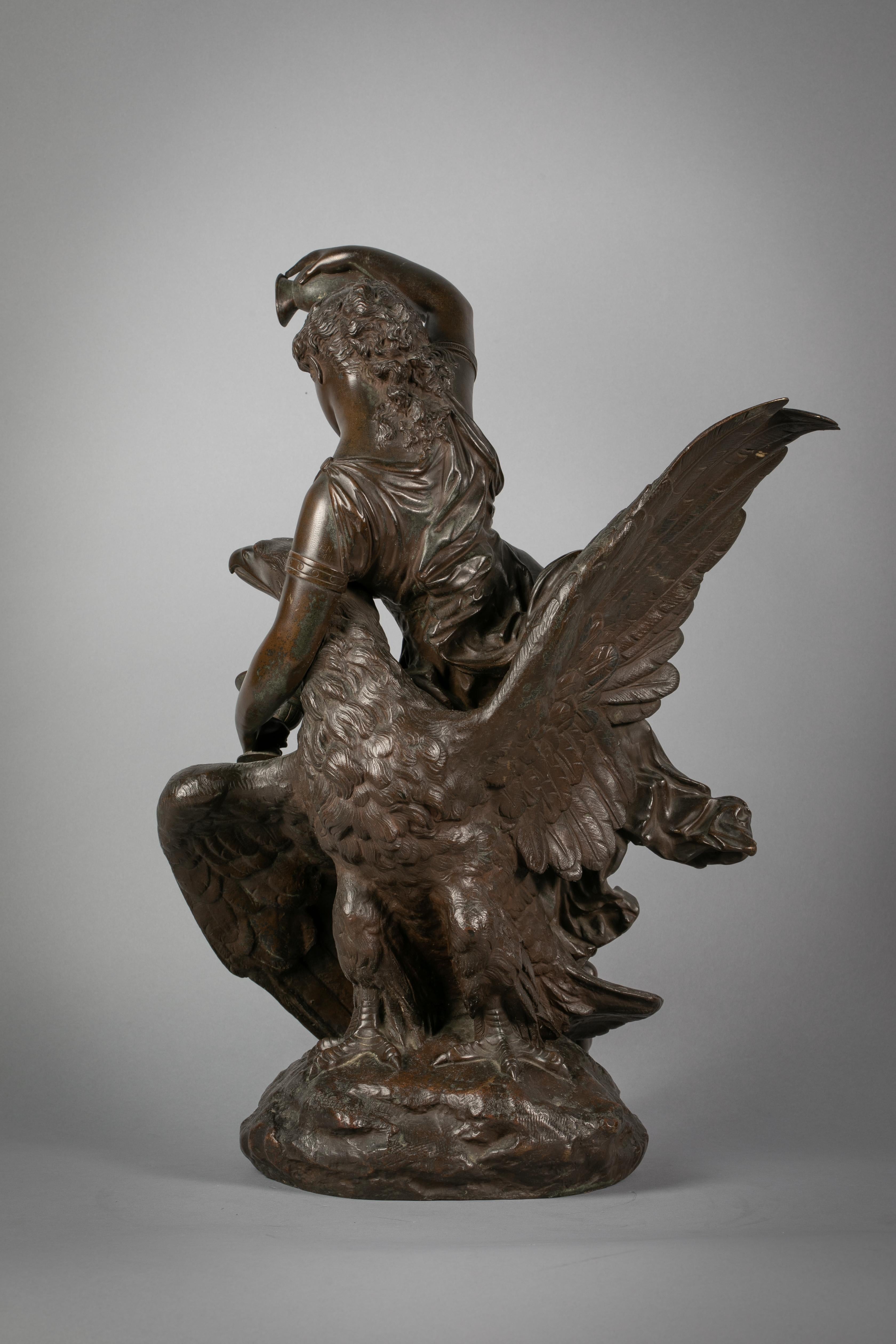 French bronze of Hebe and Jupiter Disguised as an Eagle, by Louis Charles Hippolyte Buhot.

Louis-Charles-Hippolyte Buhot (1815-1865) was a pupil of David d'Angers. Buhot entered the Ecole des Beaux Arts at the age of seventeen. It has been