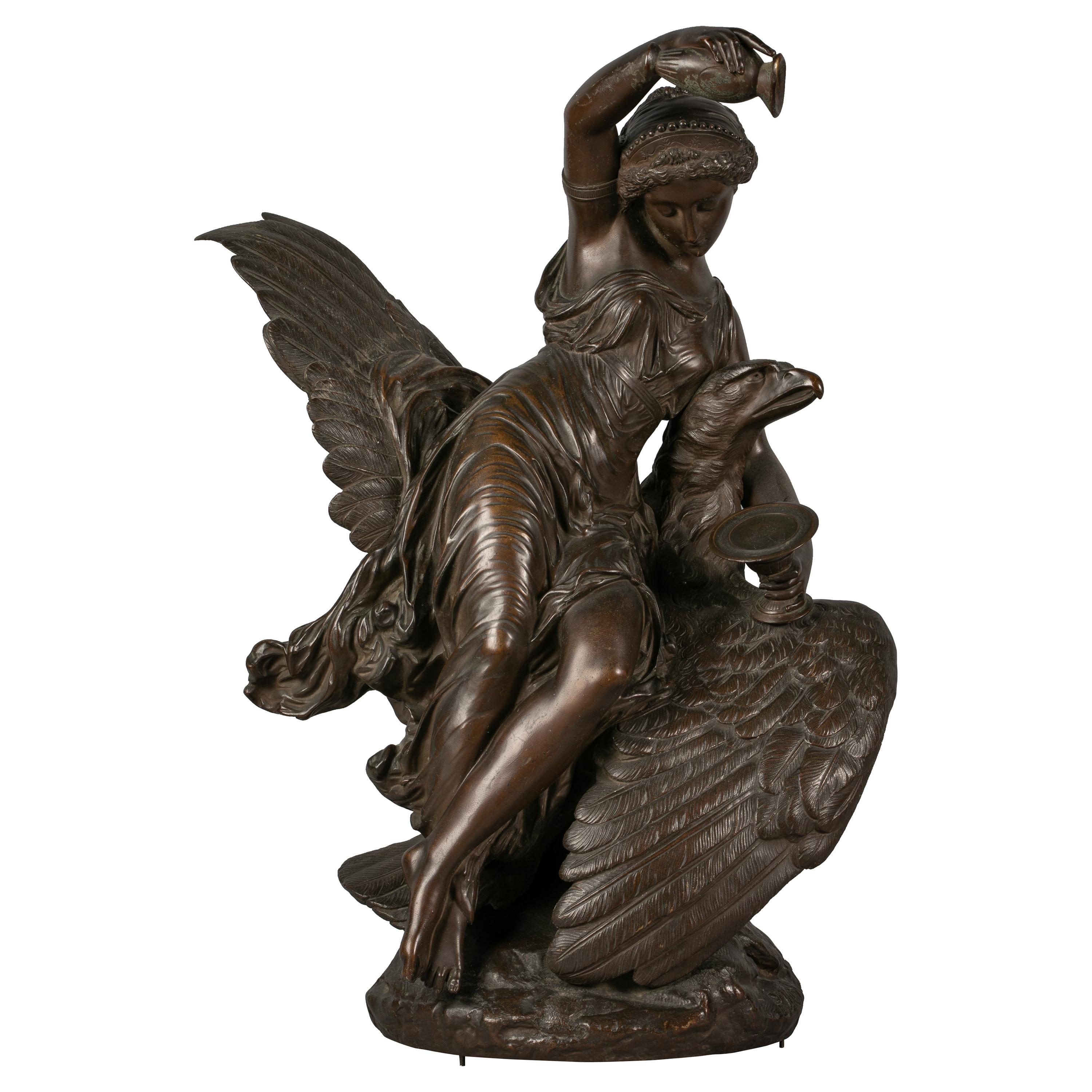 French Bronze of Hebe and Jupiter Disguised as an Eagle, by L.C. Hippolyte Buhot For Sale
