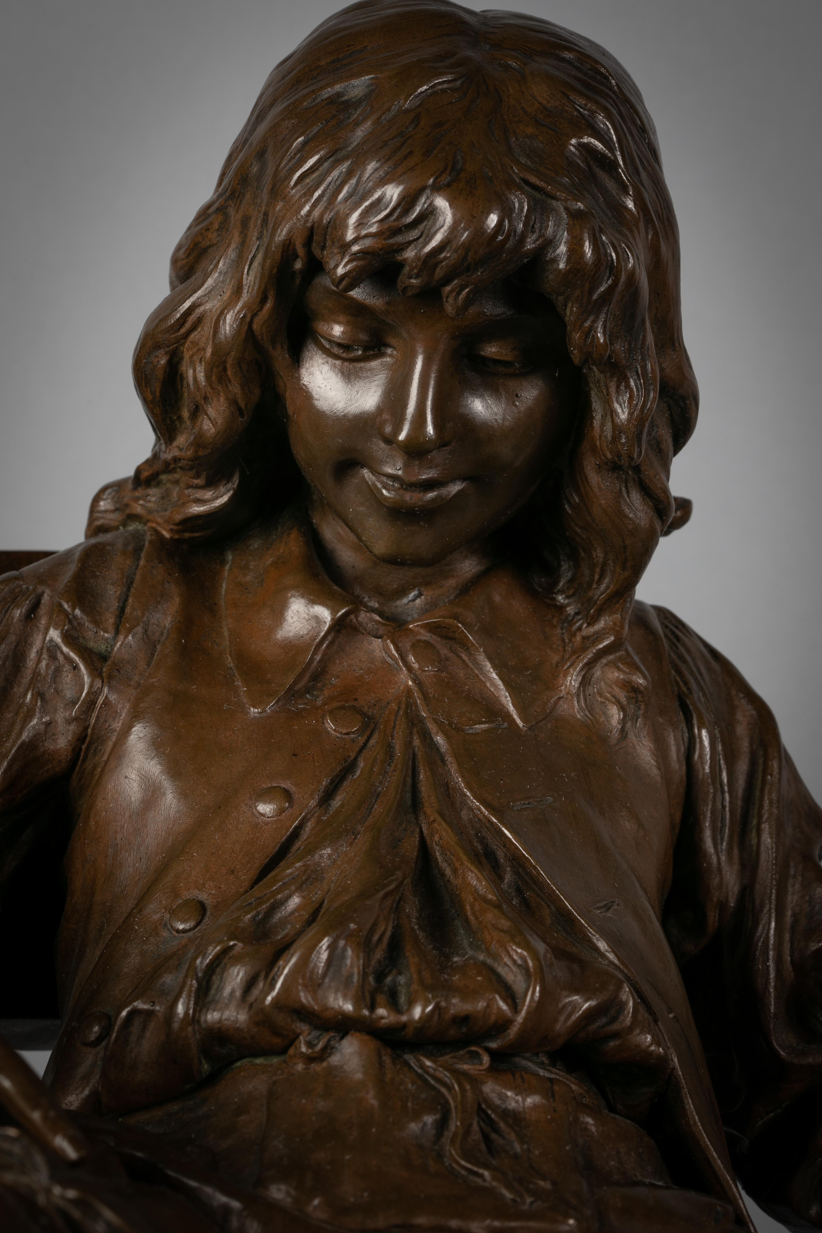 Französische Bronze von 'Enfant Moliere', von Adreien Etienne Gaudez, um 1875 im Angebot 1