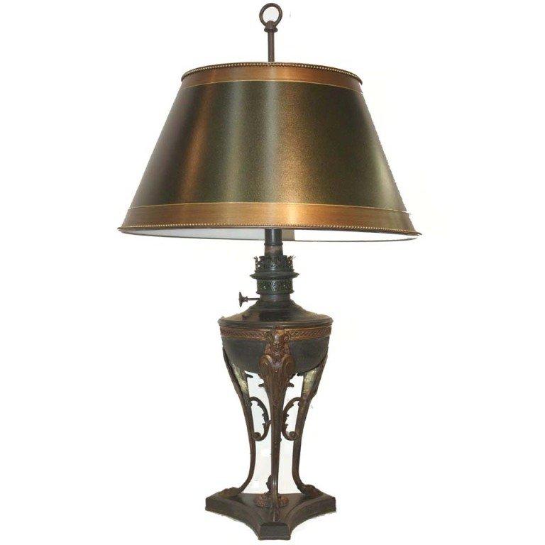 French  Bronze Oil Lamp Converted to Electricity