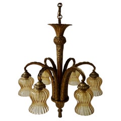 French Bronze Opaline Glass Palm Tree Chandelier