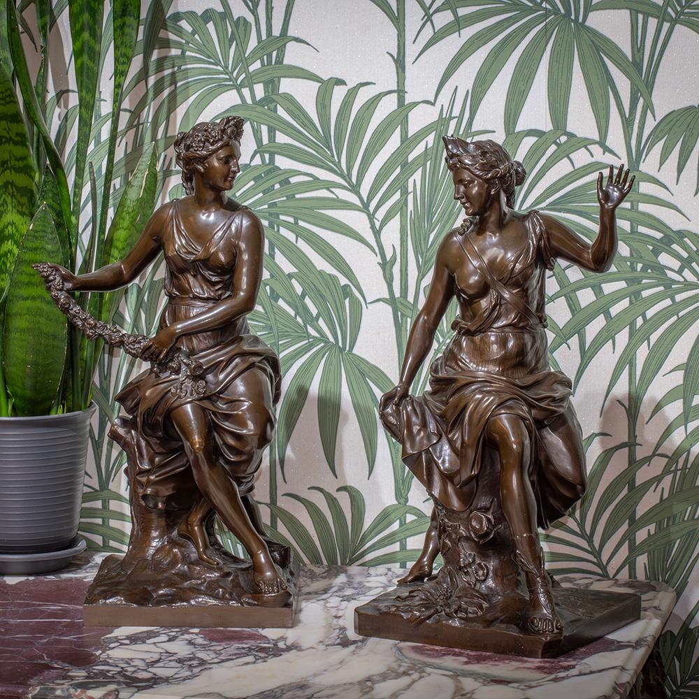 OPPOSING PAIR OF BRONZE FIGURES 

Form our Bronze Sculpture collection, we are delighted to offer this French opposing pair of Bronze Figures Allégorie du Printemps by Ferdinand Barbedienne. The good sized pair of Bronze Allegorical Groups figures