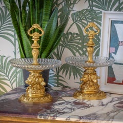 French Bronze Ormolu Tazza Centrepieces with Hunting Dogs