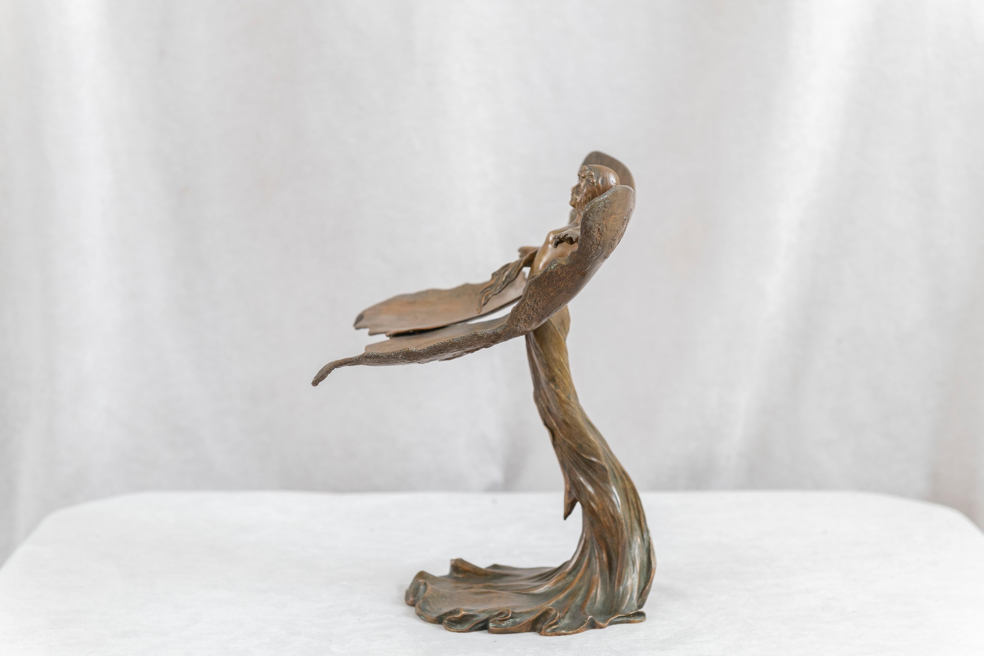 French Bronze 'Papillon', Nude Maiden w/ Wings, Signed & Dated, Renaud 1901 In Good Condition In Petaluma, CA
