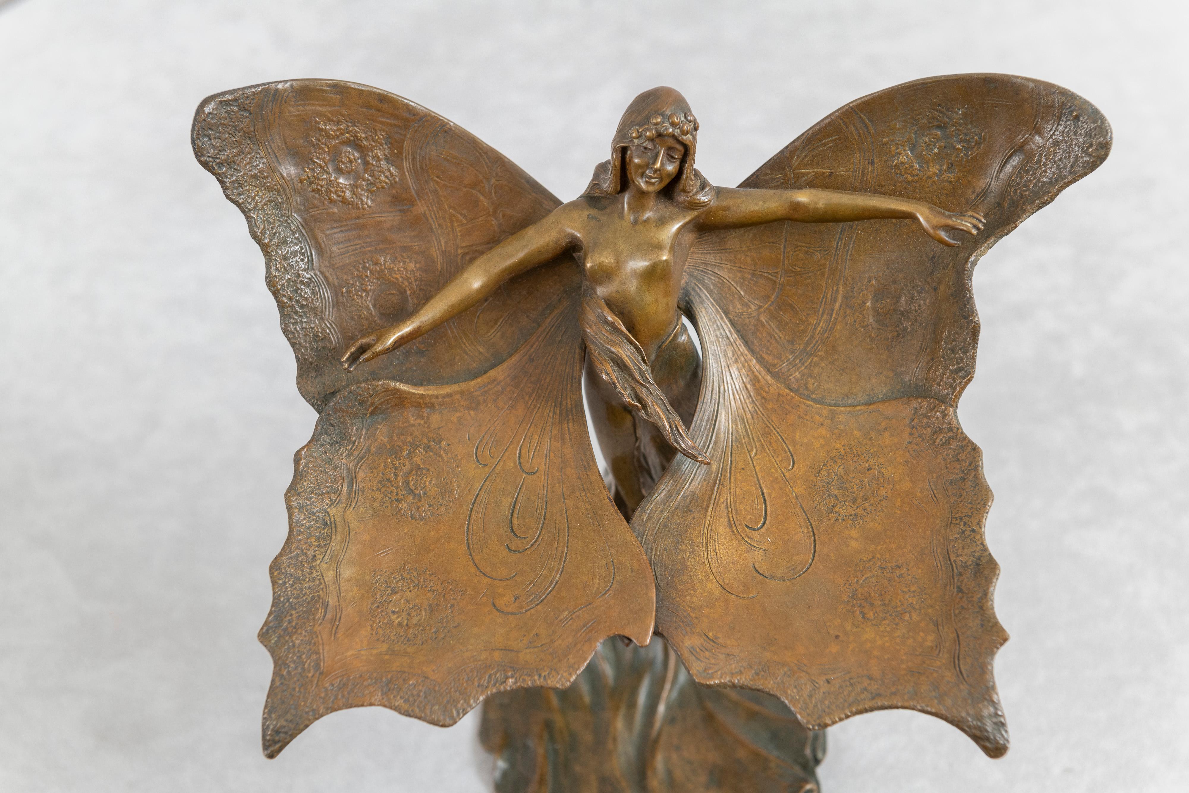 Early 20th Century French Bronze 'Papillon', Nude Maiden w/ Wings, Signed & Dated, Renaud 1901