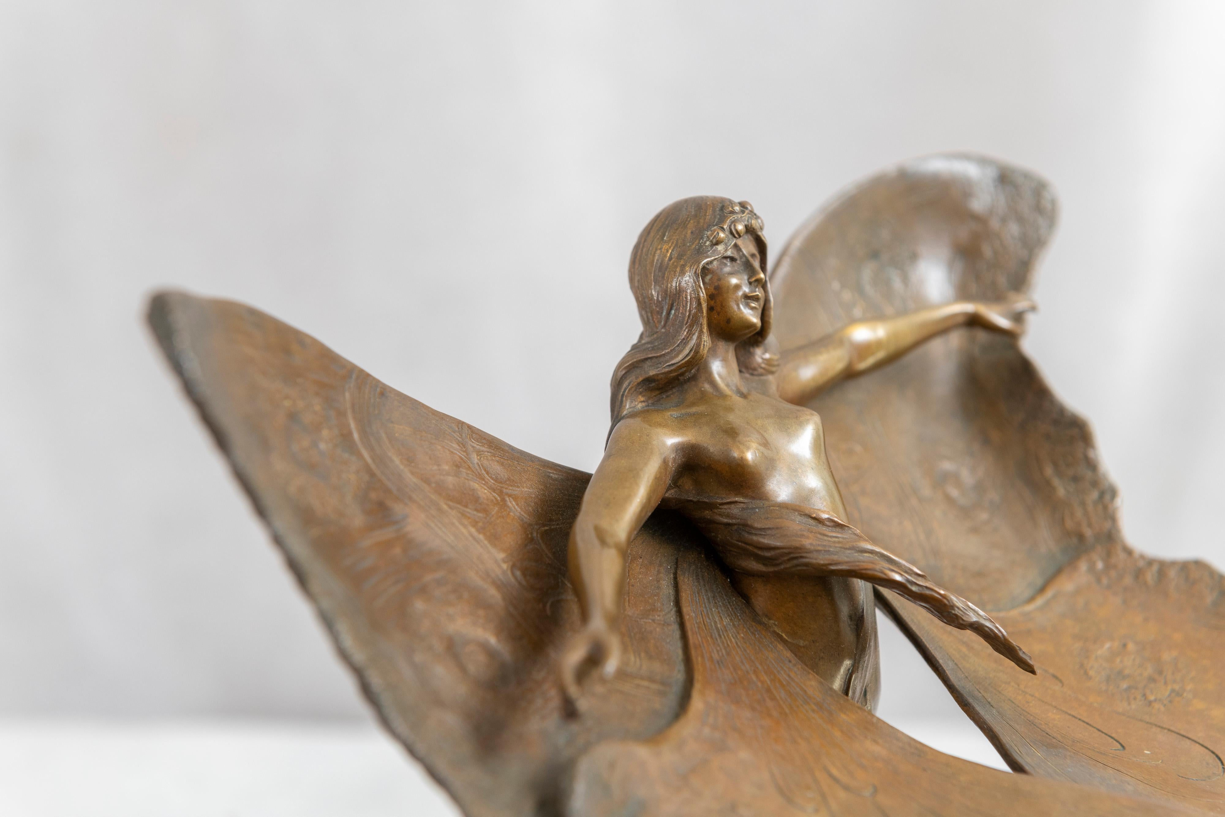 French Bronze 'Papillon', Nude Maiden w/ Wings, Signed & Dated, Renaud 1901 2