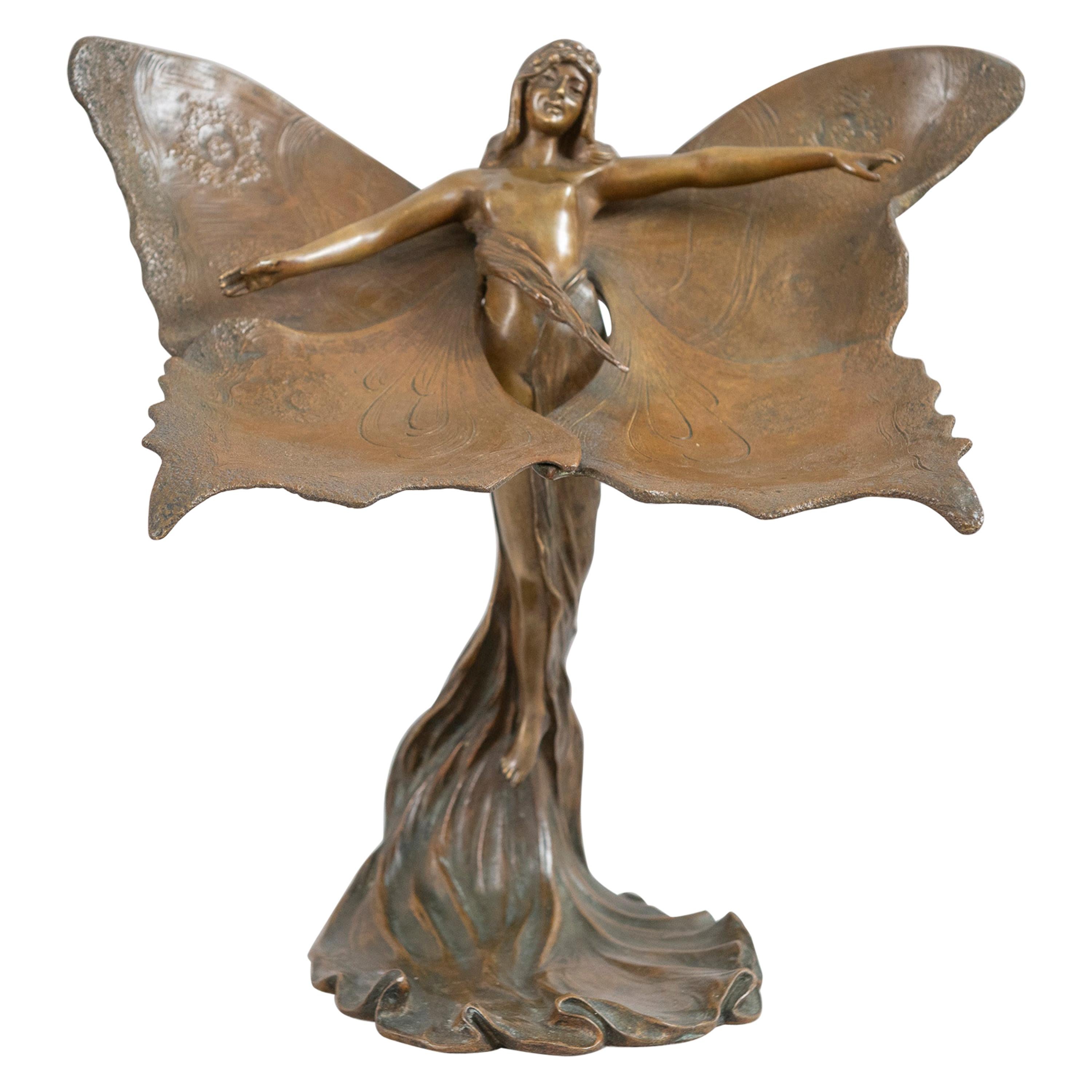 French Bronze 'Papillon', Nude Maiden w/ Wings, Signed & Dated, Renaud 1901